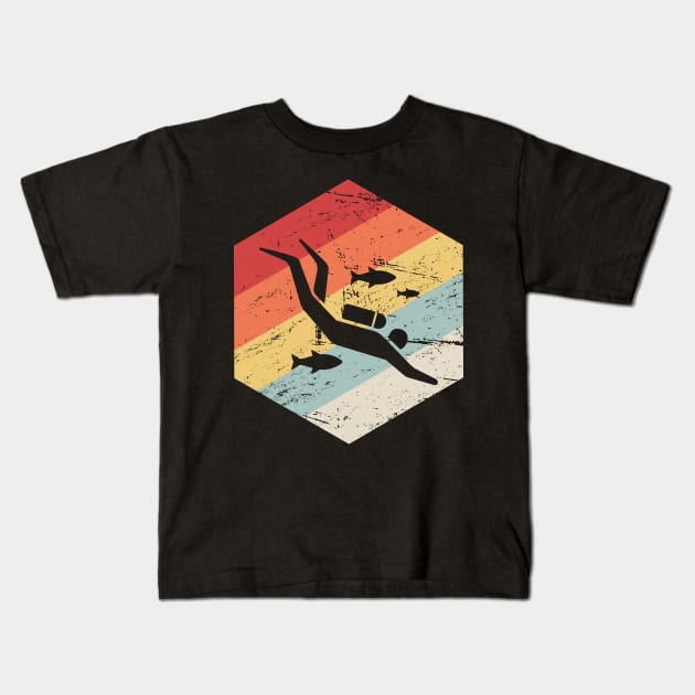 Retro 70s Scuba Diver Icon Kids T-Shirt by MeatMan